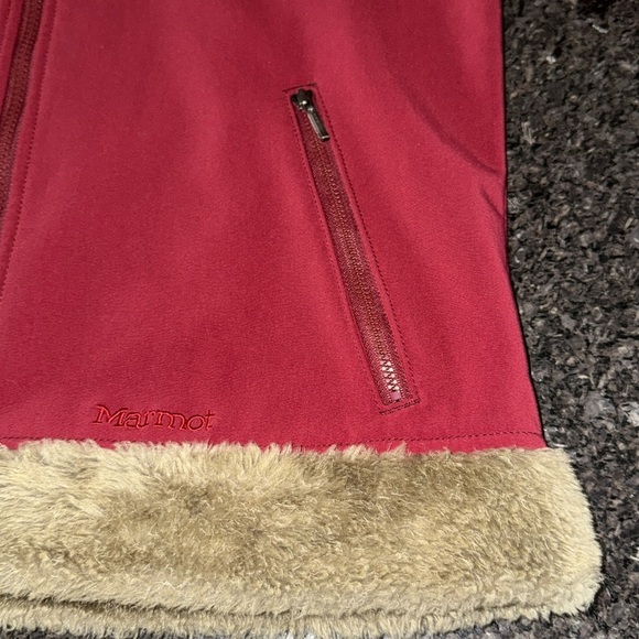 Marmot Burgundy Soft Shell Faux Fur Trimmed Hooded Coat - Picture 4 of 10